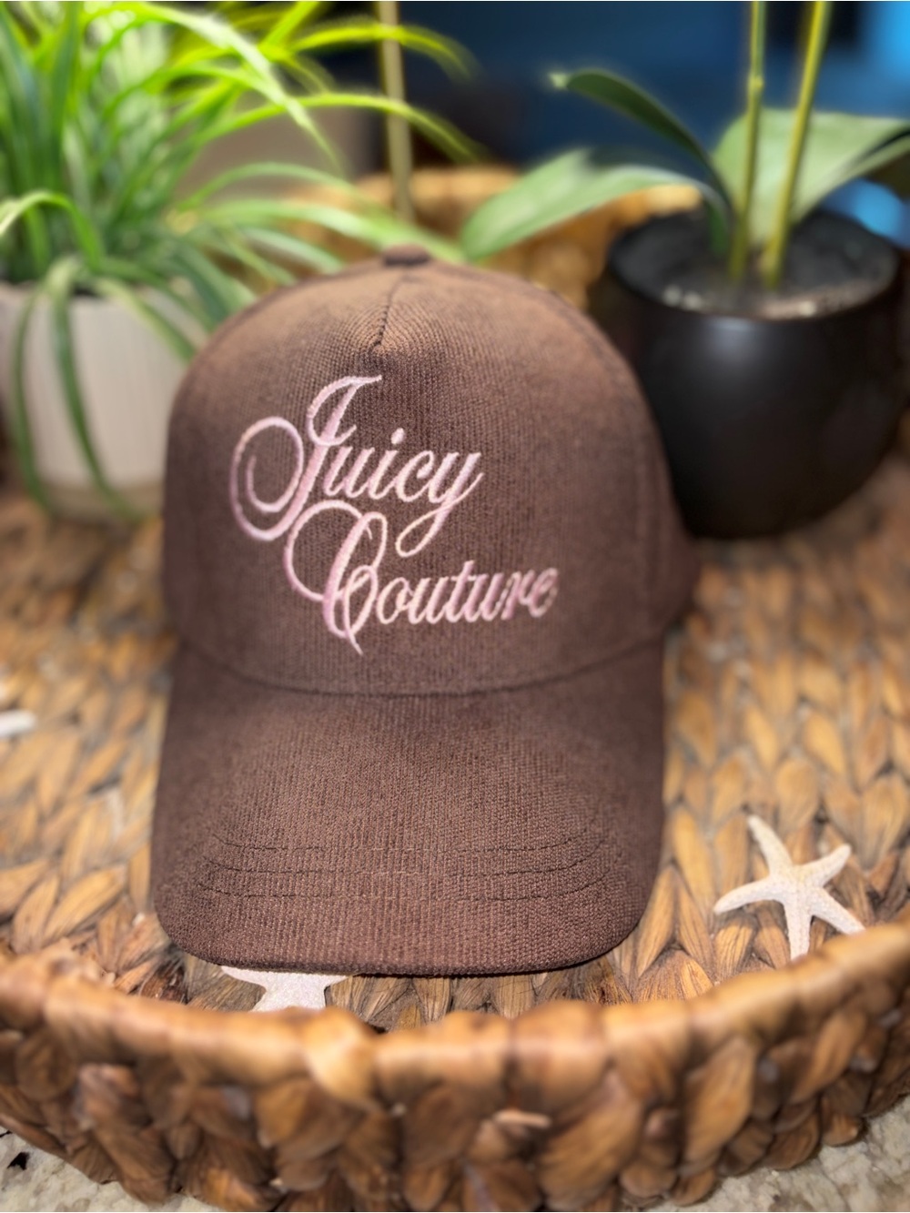 Juicy couture brown pink embroidered baseball cap